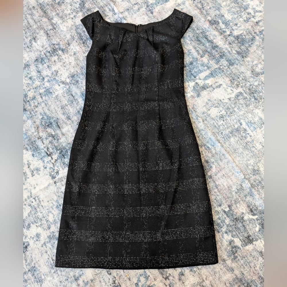 EUC Mossimo Stretch Sleeveless Black & Silver Midi Lined Dress Off Shoulder Sz 4